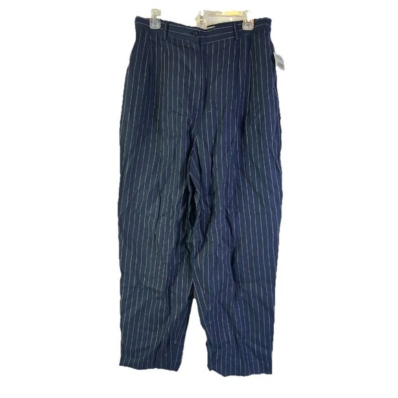 Deadstock Vintage 90s Linen Pleated Pinstripe Bankers Pants Money - Picture 1 of 8
